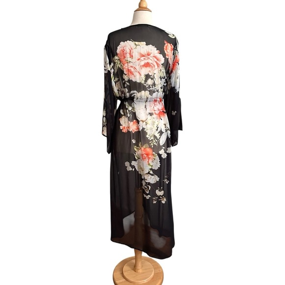 FLOREAT Anthropologie Rosie Sheer Black Long Kimono Topper Layer Cover Up Sz OS - Picture 6 of 14